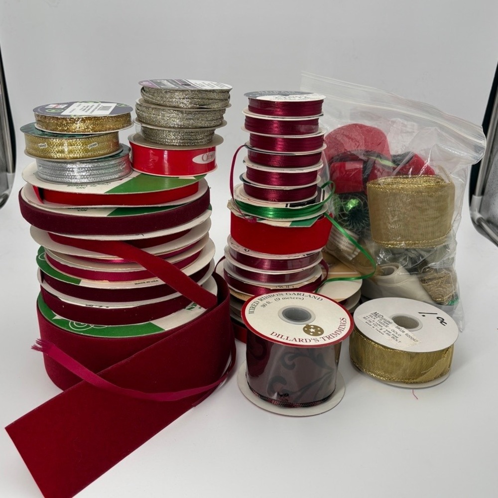 Christmas Ribbon Lot‎ Vintage Offray Dillards Velvet Satin Metallic Spools